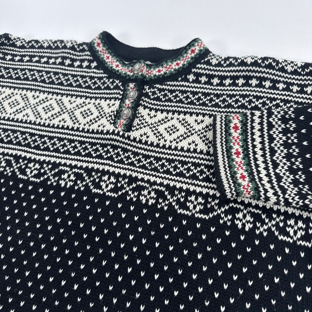 Vintage LL Bean Norwegian Sweater Womens Large Fair Isle Metal Clasp Made in USA